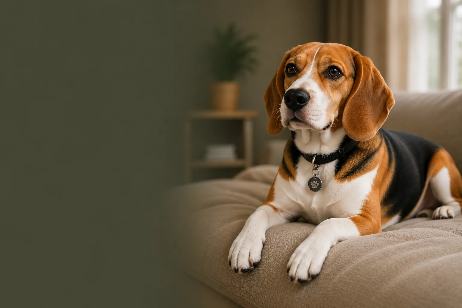 Beagle relaxing on a couch, on-brand with Beagle's own imagery